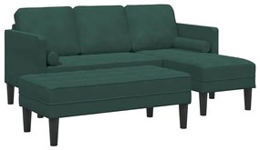 Sofá de Jardim vidaXL com Banco e Almofadas em Veludo Verde Escuro em