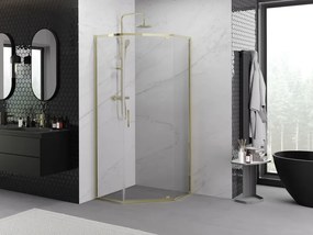 Mexen Exo-R cabina de duche pentagonal com porta de abrir 90 x 90 cm, transparente, dourada - 812-090-090-50-00