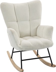 HOMCOM Poltrona de Balanço, Rocking Chair em Pelúcia Teddy, Bolsos Laterais, Encosto com Orelhas e Capitonê, Creme | Aosom Portugal