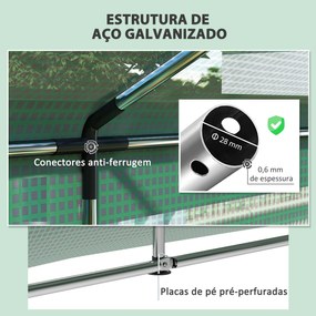 Estufa Tipo Túnel 6x3x2,8 m Estufa de Exterior com 6 Janelas Cobertura de PE Anti UV e 2 Portas Enroláveis Verde