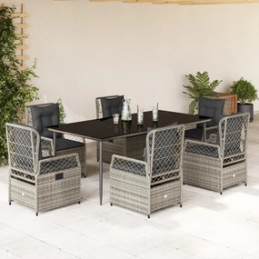 vidaXL 7 pcs conjunto de jantar p/ jardim c/ almofadões vime PE cinza