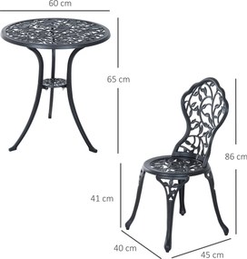 Conjunto de bistro de 3 peças com 2 cadeiras e 1 mesa redonda de estilo antigo, para jardim, terraço ou varanda, preto FR