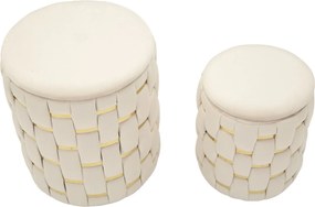 PUFE COM ARMAZENAMENTO CONJUNTO DE 2 PEÇAS Ø 37X42-28X35 CM CREME E DOURADO
