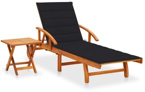 vidaXL Espreguiçadeira de jardim com mesa e almofadão acácia maciça