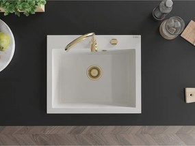Mexen Elix lava-loiça em granito de 1 bacia 600 x 500 mm, branco, sifão dourado - 6525601005-20-G