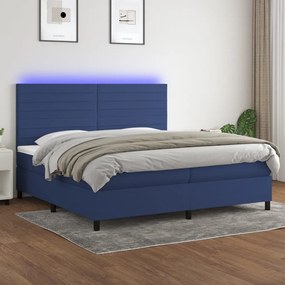 vidaXL Cama box spring c/ colchão e LED 200x200 cm tecido azul