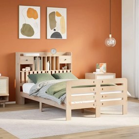 vidaXL Cama com estante sem colchão 120x190 cm pinho maciço