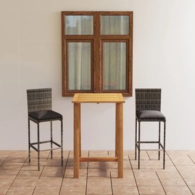 vidaXL 3 pcs conjunto de bar para jardim com almofadões cinzento