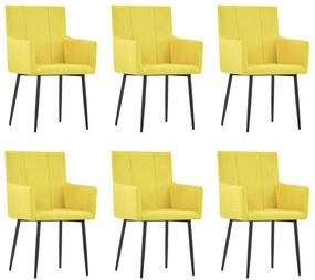 vidaXL Cadeiras de jantar com apoio de braços 6 pcs tecido amarelo