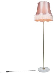Candeeiro de pé retro em latão com abajur cor-de-rosa Granny 45 cm - Kaso Retro
