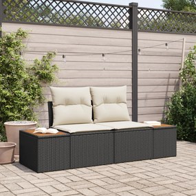 Sofá de Jardim 2 Lugares com Almofadas Preto em Rattan Sintético