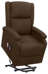 vidaXL Poltrona elevatória de massagens tecido castanho-escuro