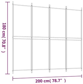 Biombo/divisória com 4 painéis 200x180 cm tecido branco