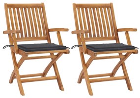 vidaXL Cadeiras de jardim c/ almofadões antracite 2 pcs teca maciça