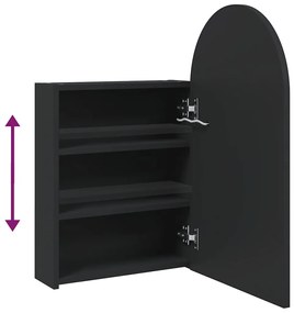 Armário espelhado arqueado p/ casa de banho c/ luz LED preto