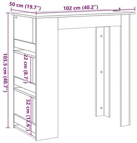 Mesa de bar c/ prateleiras 102x50x103,5 cm madeira velha