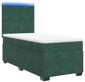Cama com molas/colchão 100x200 cm veludo verde-escuro