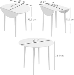Mesa de jantar dobrável com 2 abas  Ø 89 x 73,5 cm (CADEIRAS NÃO INCLUIDAS), mesa redonda extensível para 4 pessoas, pés em madeira, branca