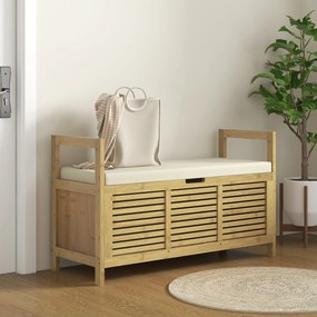 Banco com espaço de arrumação 100 x 40 x 60 cm e compartimento oculto sob o assento, com almofada e apoio de braço, cor natural