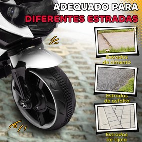 Mota Elétrica para Crianças 6V com Rodas de Apoio Música e Farol para Crianças de 18-36 Meses 77x38x50 cm Branco
