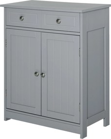 Móvel de casa de banho 60 x 30 x 75 cm com pés com 2 portas e 2 gavetas, cinzento