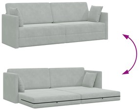 Sofá Cama de Chão 2-em-1 Cinza Claro 213x144x60 cm Veludo