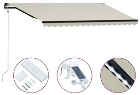 vidaXL Toldo retrátil c/ sensor vento e LED 400x300 cm cor creme