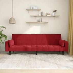 Sofá-cama 2 lugares com duas almofadas veludo vermelho tinto