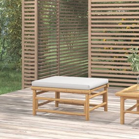 Apoio de pés para jardim bambu com almofadões cinzento-claro