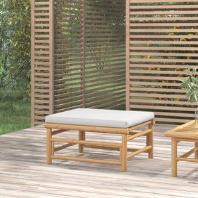 vidaXL Apoio de pés para jardim bambu com almofadões cinzento-claro
