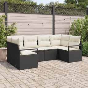 Conjunto de Sofá de Jardim Com 6 Peças com Almofadas Rattan Poli Preto