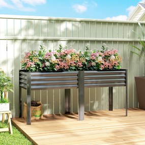 FLoreira em pés de metal 179 x 54 x 25 cm, floreira elevada de metal de 241 L com barras reforçadas e tecido não tecido, cinzento escuro