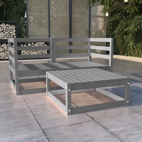 3075251 vidaXL 3 pcs conjunto lounge de jardim pinho maciço cinzento