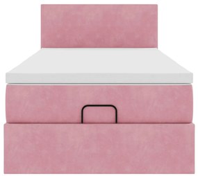 Estrutura de cama otomana com colchão rosa 90x200cm veludo