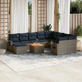 vidaXL 11 pcs conjunto sofás de jardim c/ almofadões vime PE cinzento