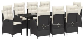 Conjunto de Jantar de Jardim com Almofadas 9 Peças Preto Rattan Poliés