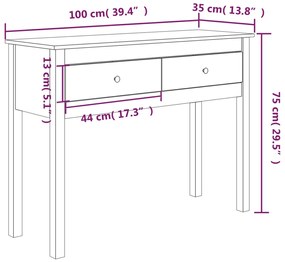 Mesa consola 100x35x75 cm madeira de pinho maciça castanho mel