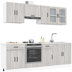 vidaXL 8 peças armário de cozinha conjunto Kalmar cinza sonoma