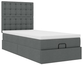Cama otomana com colchão &amp; LEDs 90x200cm tecido cinzento escuro