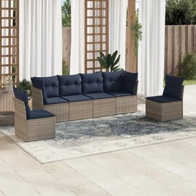 vidaXL 6 pcs conjunto sofás p/ jardim c/ almofadões vime PE cinzento