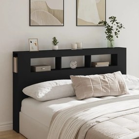 Cabeceira cama c/ LEDs 180x18,5x103,5 cm deriv. madeira preto