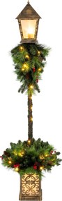 Outsunny Poste de rua de Natal com 50 LEDs branco quente, lanterna exterior com 159 pontas de ramos em PVC e bagas vermelhas | Aosom Portugal