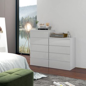 Cómoda com 5 gavetas, móvel de arrumação sem puxadores, design minimalista, 60 x 39 x 100 cm, branco