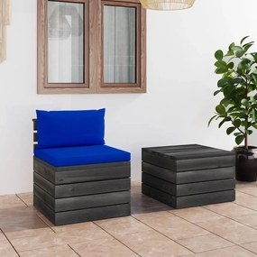 vidaXL 2 pcs conjunto lounge de paletes com almofadões pinho maciço