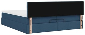 Estrutura de cama otomana com colchões 200x200cm tecido azul