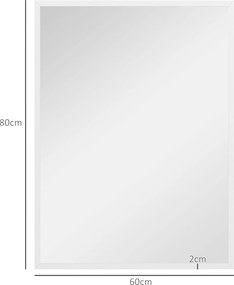 Espelho de parede retangular 60 x 80 cm, moldura em MDF branco