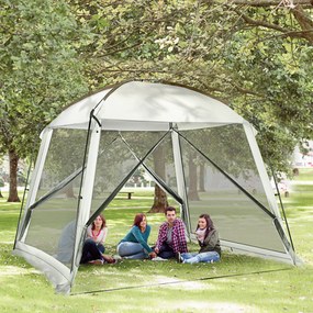 Tenda de Jardim para 6-8 Pessoas com 4 Mosquiteiras e 2 Portas Proteção UV50+ Inclui Bolsa de Transporte 3x3 m Branco