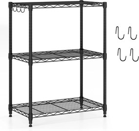 Estante metálica 59 x 34 x 79 cm ajustável  de 3 níveis com grelha de arame com capacidade para 204 kg para casa, cozinha, garagem, escritorio Preta