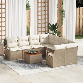 Conjunto de Sofá de Jardim vidaXL 9 Peças com Almofadas Bege Vime Acác