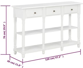 Mesa consola 120x30x76 cm MDF branco